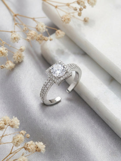 Shafaf Luxury AD Studded Adjustable Bypass Ring for Women & Girls | Handcrafted Cubic Zirconia Dual Stone Square Solitaire Statement Ring | Elegant Jewelry Gift for Anniversary, valentine & Wedding