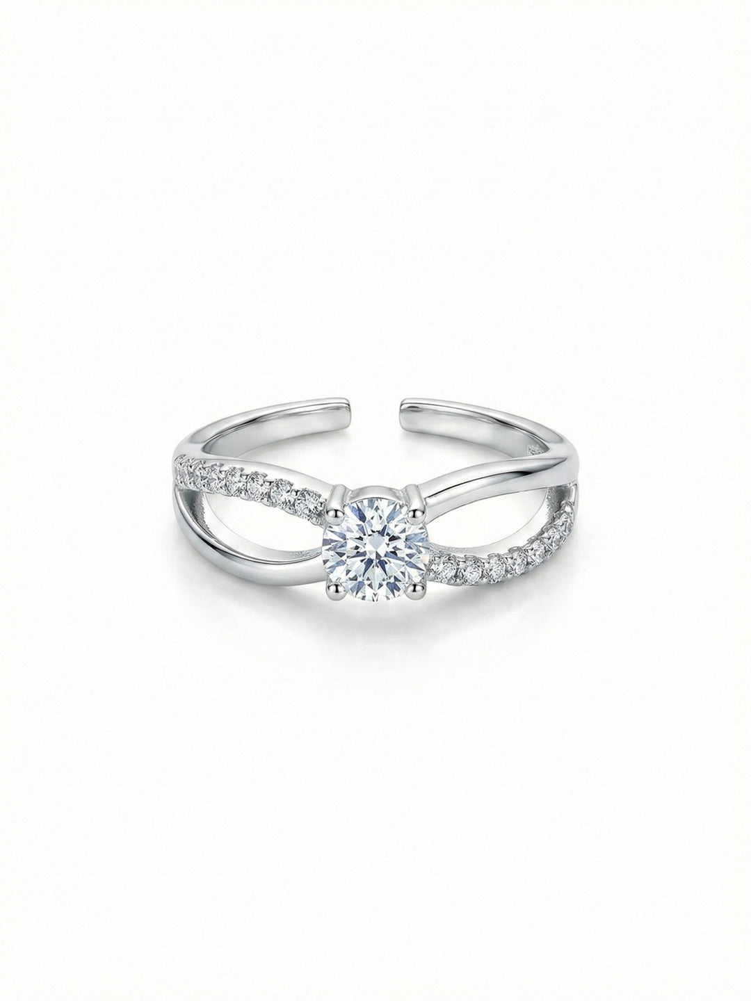 Shafaf American Diamond Silver Color Ring for Women, Adjustable Open Band with Cubic Zirconia Stone