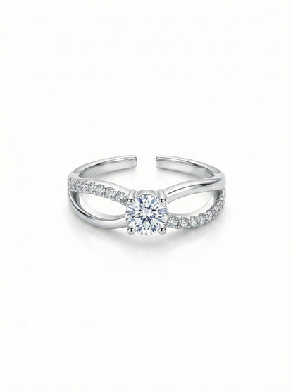 Shafaf American Diamond Silver Color Ring for Women, Adjustable Open Band with Cubic Zirconia Stone