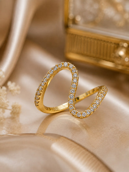 Shafaf Gold-Plated Wavy Pave AD Anti-Tarnish Adjustable Ring