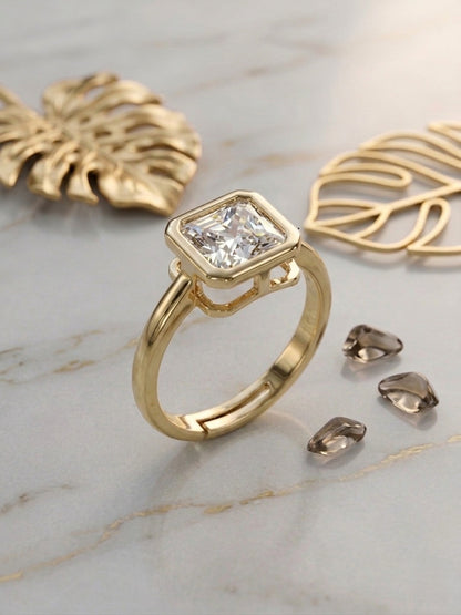 Shafaf Square Shaped Stone Ring - Gold For Women & Girls