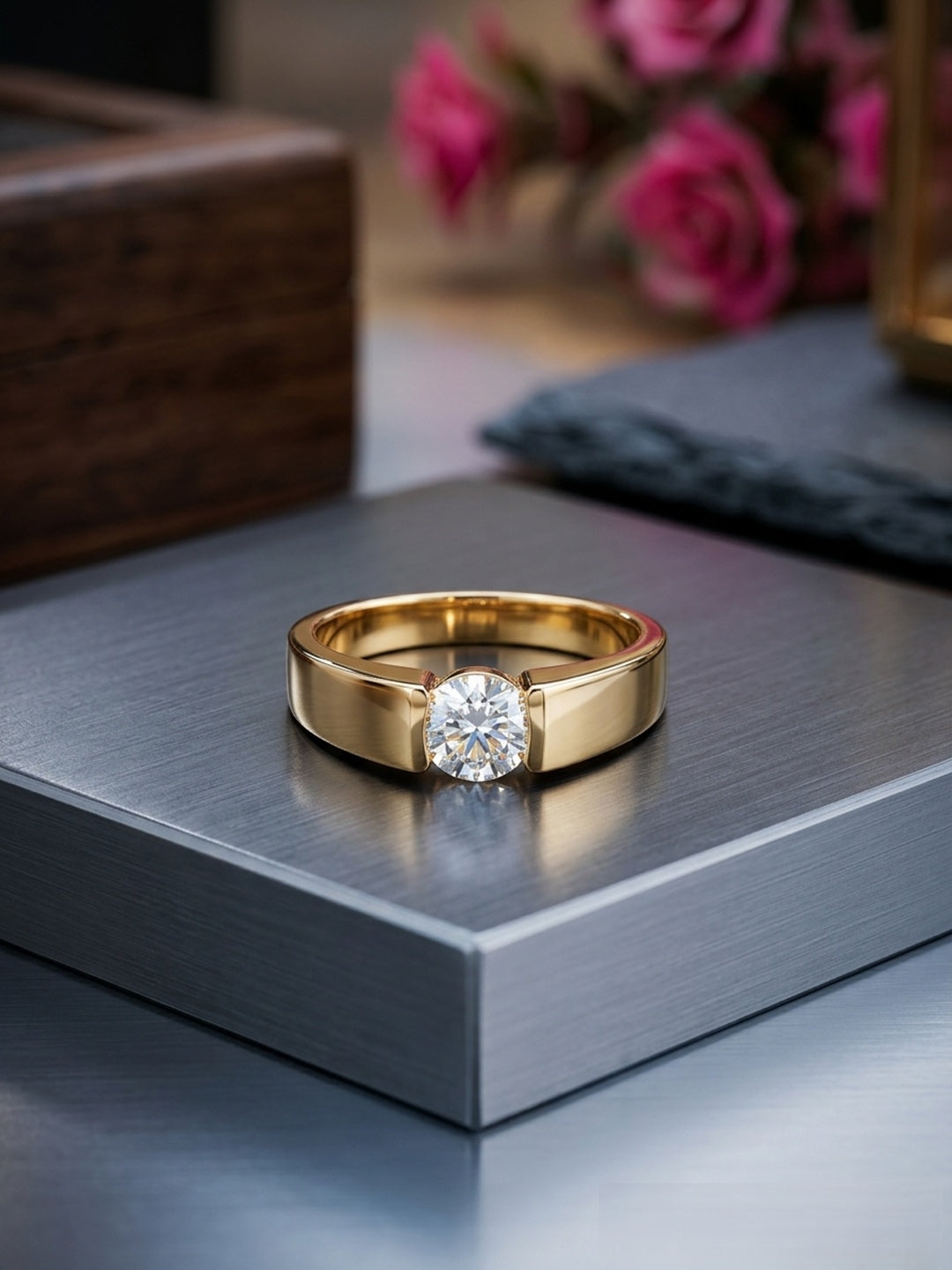 Shafaf Adjustable Gold Plated Anti-Tarnish Zircon Tension-Set Ring for Women | One Size Fits All Minimalist Band | Skin Friendly Jewelry | Best Gifting for All Occassion