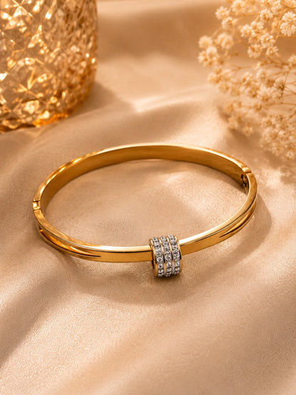 Shafaf Gold-Plated Pave AD Barrel Center Anti-Tarnish Adjustable Bracelet
