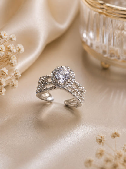 Shafaf Silver-Plated Round Halo AD Multi-Band Adjustable Ring