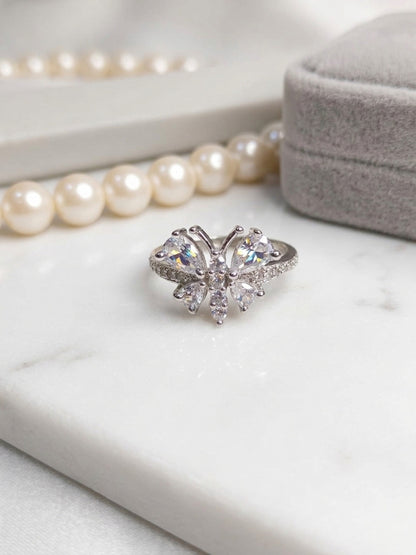 Shafaf Butterfly Ring for Women and Girls | Sparkling Pear-Cut American Diamond Inlaid Butterfly Wing Statement Ring