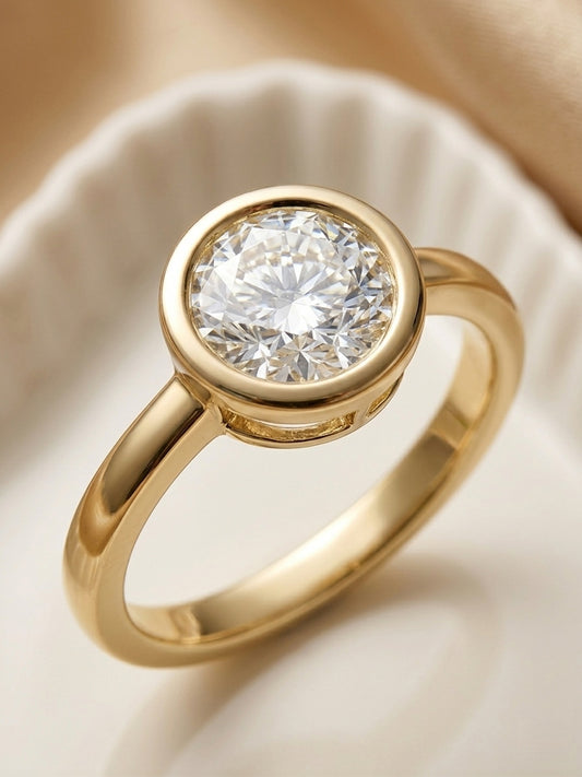 Shafaf Roun Shaped Stone Ring - Gold For Women & Girls