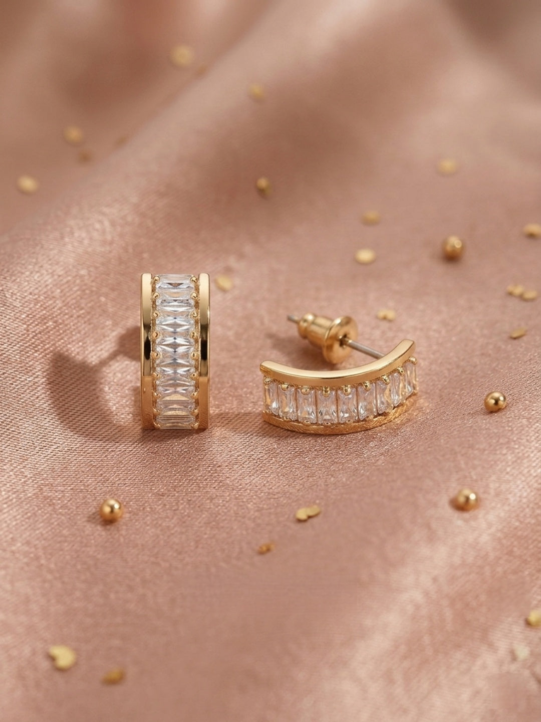 Shafaf Anti-Tarnish AD Half-Hoop Earrings For Women & Girls Gold