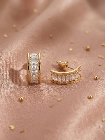 Shafaf Anti-Tarnish AD Half-Hoop Earrings For Women & Girls Gold