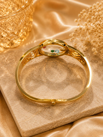 Shafaf Gold-Plated Floating Multi-Color AD Stones Geometric Anti-Tarnish Adjustable Bracelet