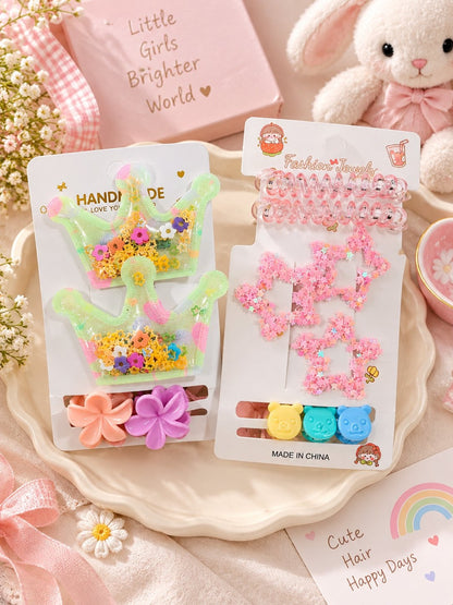 Adorable character theme hair accessories, jewelry and cotton hankie gift combo set for girls