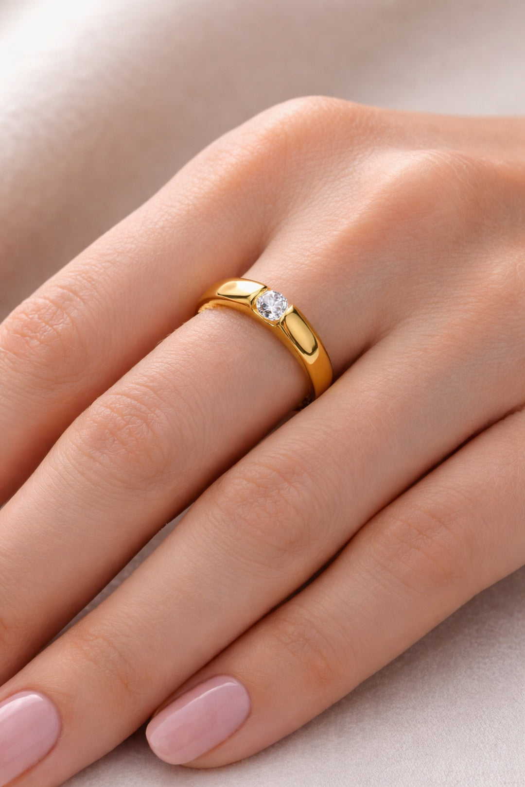 Shafaf Adjustable Gold Plated Anti-Tarnish Solitaire Ring for Women | One Size Fits All Zircon Ring | Skin Friendly Jewelry | Perfect Gifting Item for Girls And Women