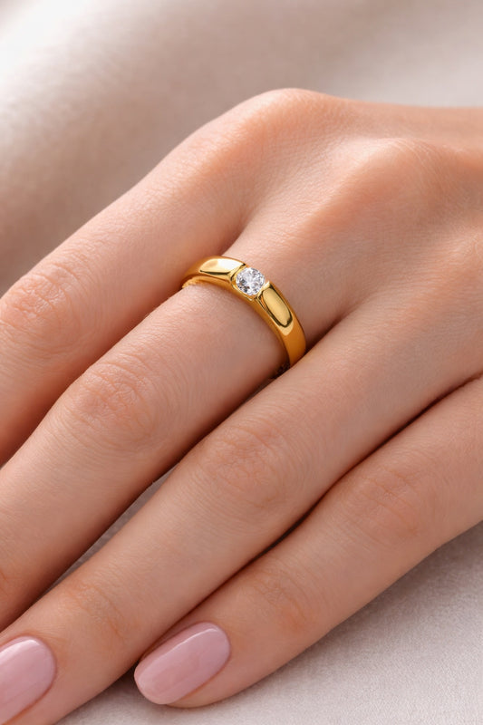 Shafaf Adjustable Gold Plated Anti-Tarnish Solitaire Ring for Women | One Size Fits All Zircon Ring | Skin Friendly Jewelry | Perfect Gifting Item for Girls And Women