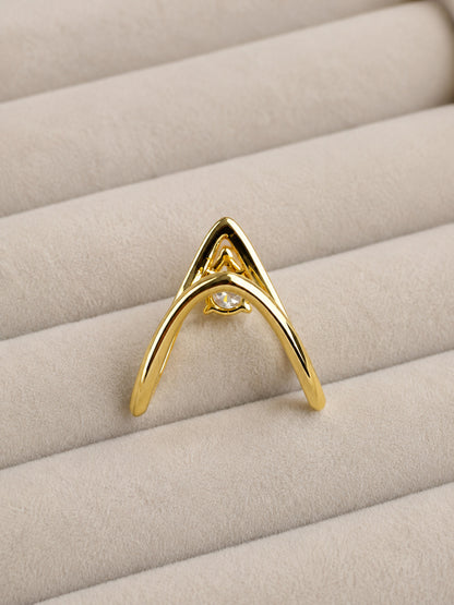 Shafaf Gold-Plated V-Shaped Solitaire Adjustable Ring
