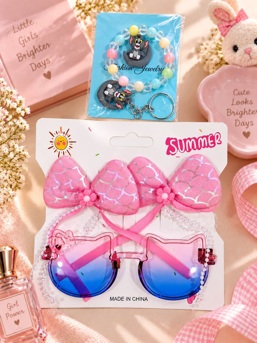 Charming cartoon character jewelry and summer fashion accessories gift combo set for girls