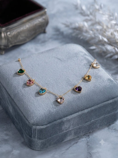 Shafaf Golden Multi-Color Heart Crystal Anti-Tarnish Neck Chain