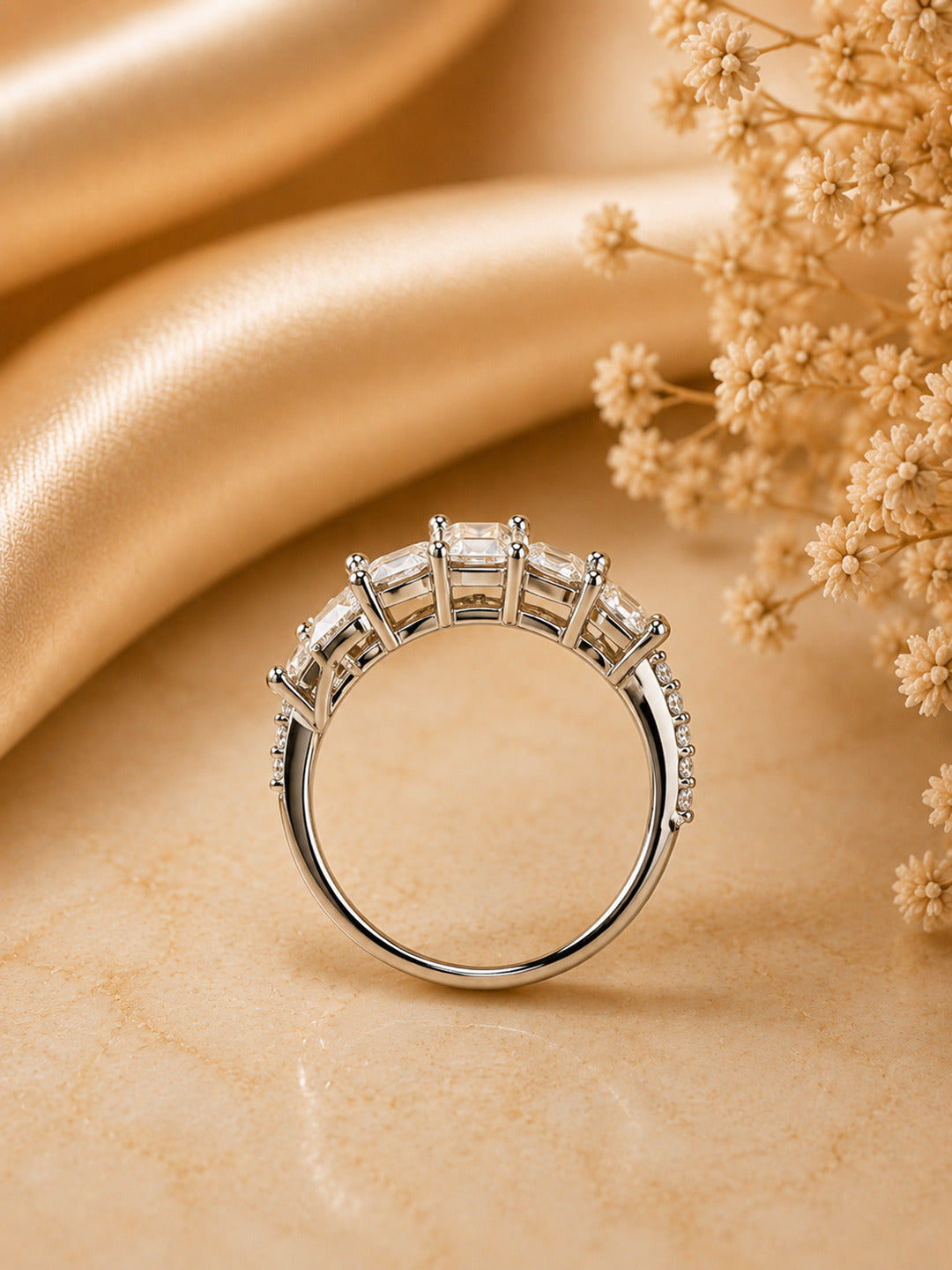 Shafaf Silver-Plated Radiant & Marquise AD Anti-Tarnish Adjustable Ring