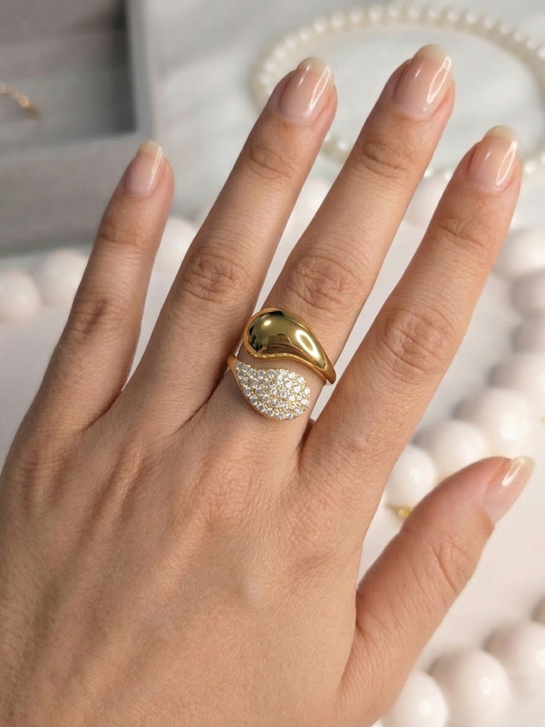 Shafaf Anti Tarnish Engagement Ring, Pave Set Band Bridal Jewellery, golden Color