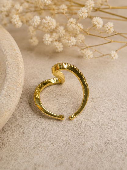 Shafaf Gold-Plated Wavy Pave AD Anti-Tarnish Adjustable Ring