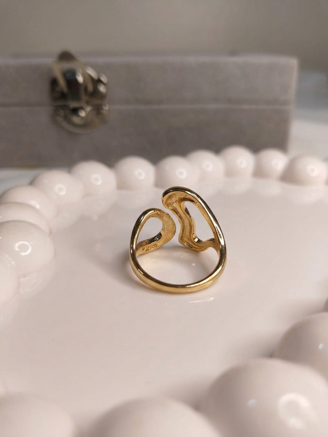 Shafaf Gold Plated Abstract Sculptural Open Ring for Women I Anti-Tarnish Geometric Statement Ring I Artistic Hollow Bypass Design with Sparkling Zirconia I Adjustable Minimalist Jewelry
