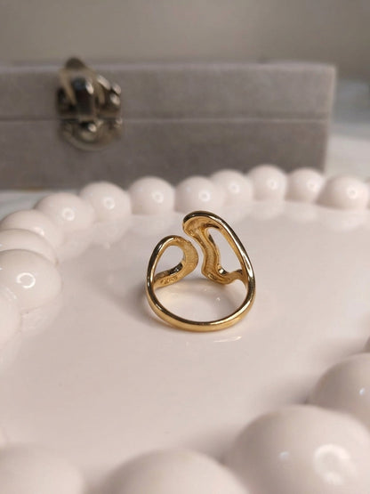 Shafaf Gold Plated Abstract Sculptural Open Ring for Women I Anti-Tarnish Geometric Statement Ring I Artistic Hollow Bypass Design with Sparkling Zirconia I Adjustable Minimalist Jewelry