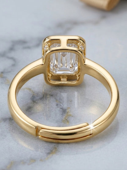 Shafaf Rectangle Shaped Stone Ring - Gold For Women & Girls