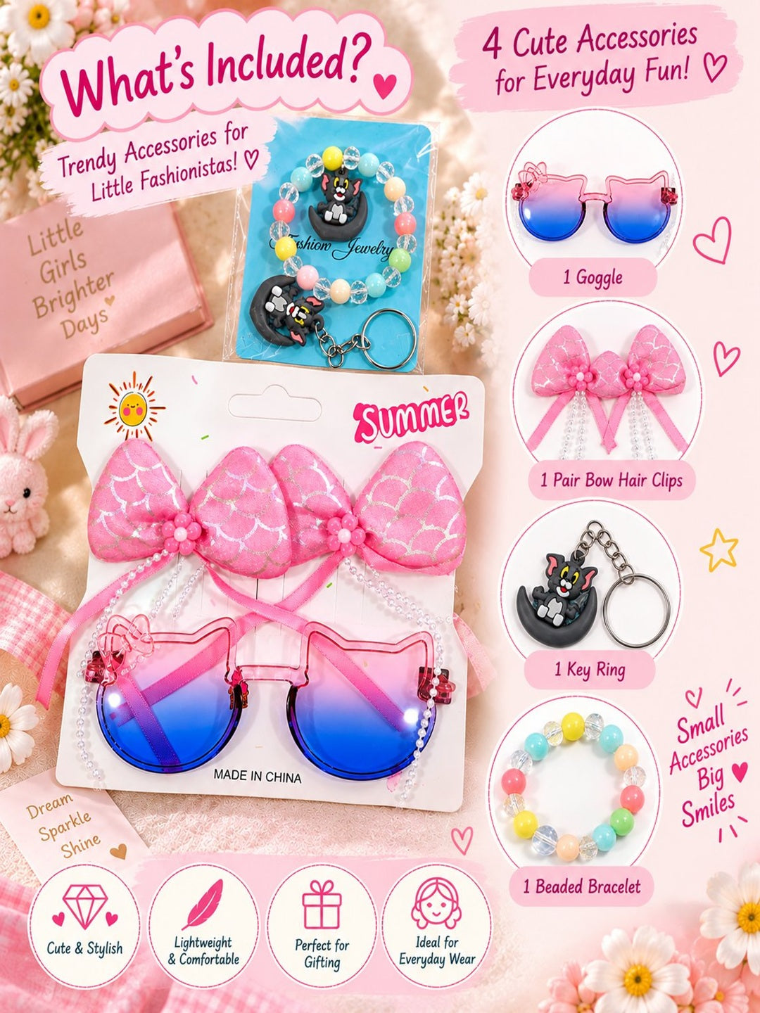 Charming cartoon character jewelry and summer fashion accessories gift combo set for girls