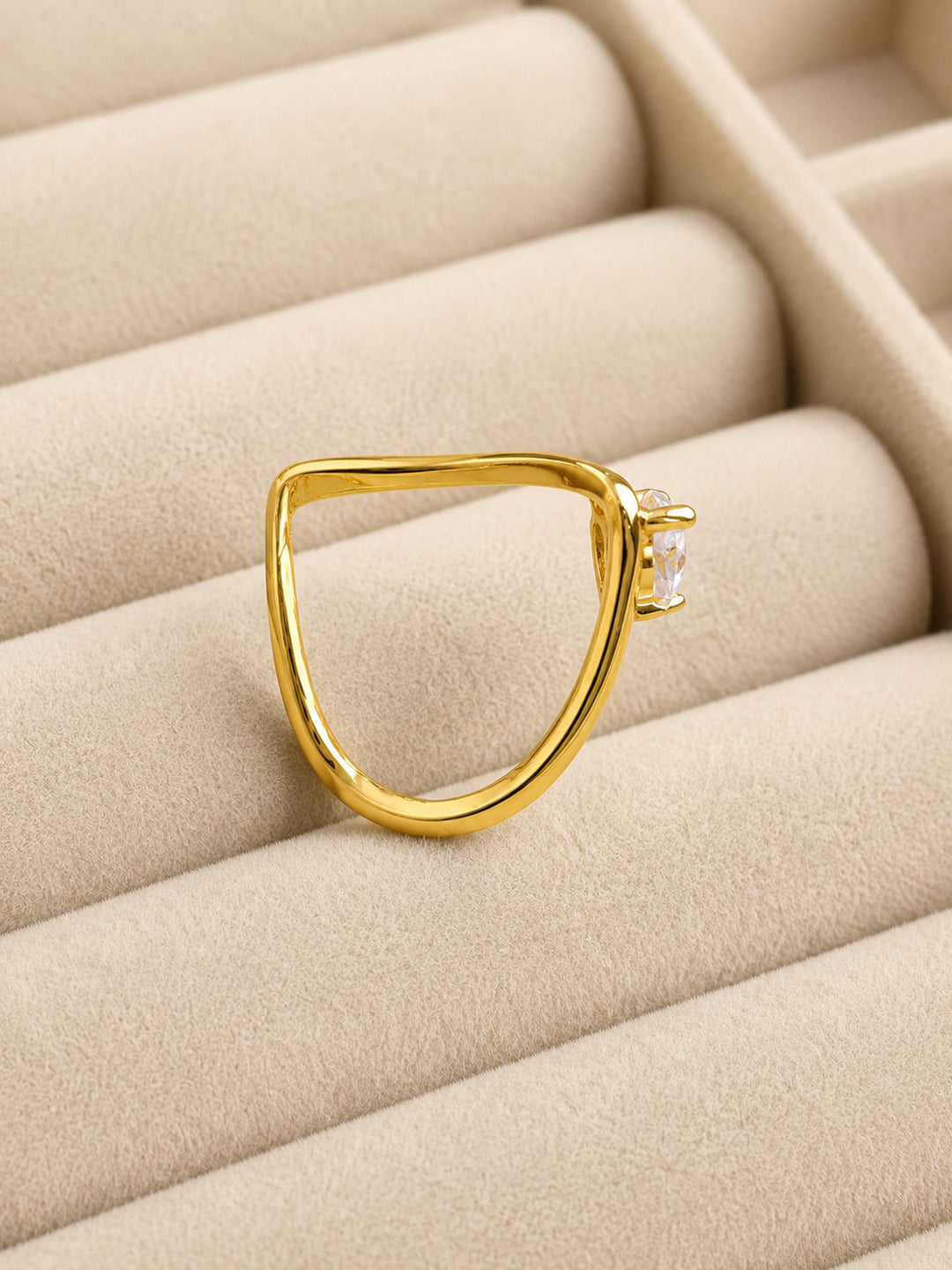 Shafaf Gold-Plated V-Shaped Solitaire Adjustable Ring