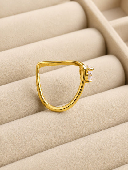 Shafaf Gold-Plated V-Shaped Solitaire Adjustable Ring