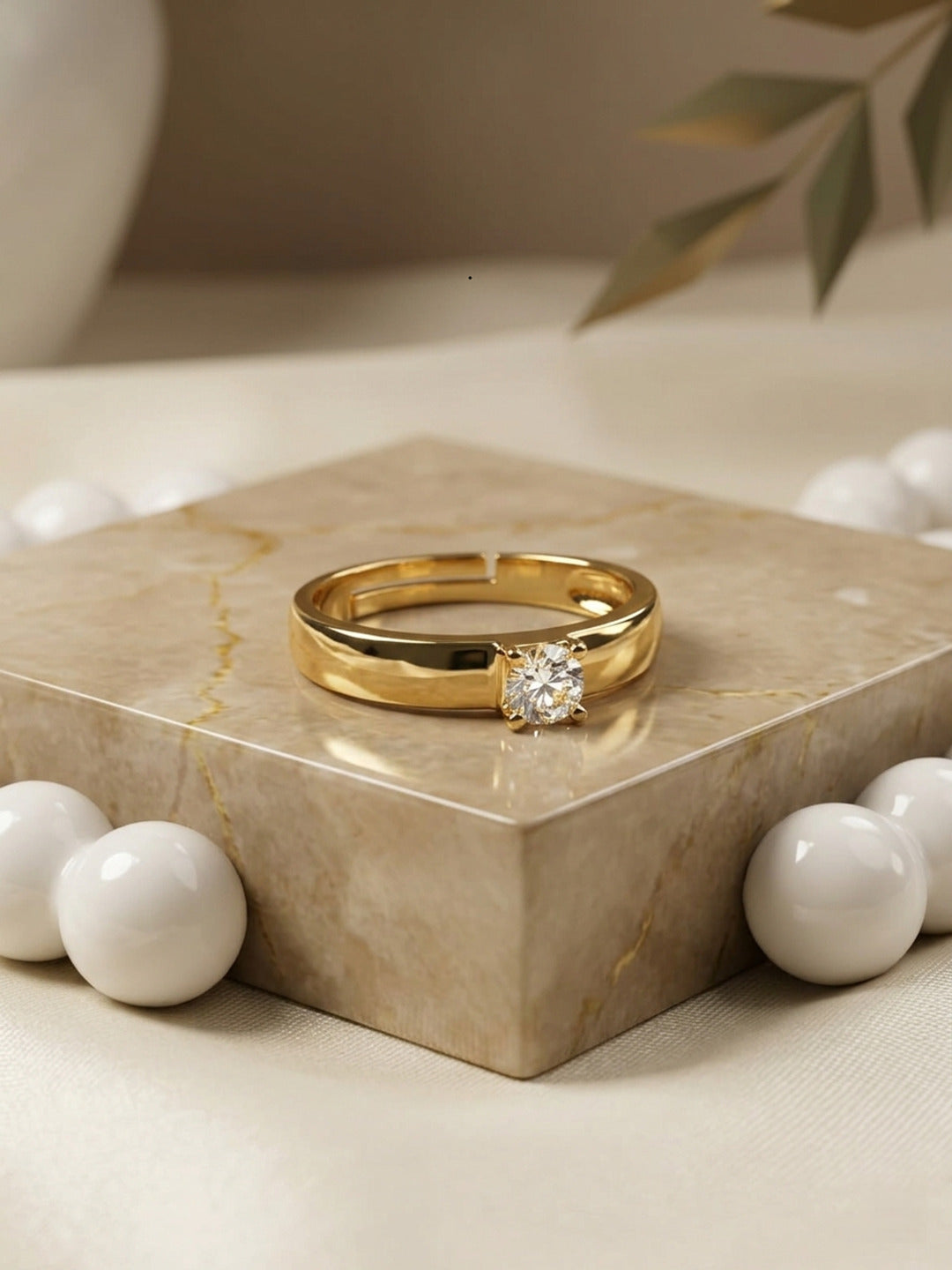 Shafaf Gold Plated Ring for Women | Adjustable Anti-Tarnish Cubic Zirconia Finger Ring | Premium Water-Resistant Daily Wear Jewellery