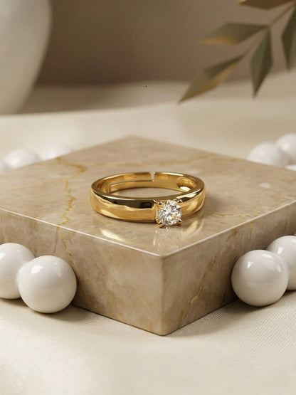 Shafaf Gold Plated Ring for Women | Adjustable Anti-Tarnish Cubic Zirconia Finger Ring | Premium Water-Resistant Daily Wear Jewellery