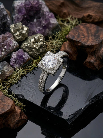Shafaf Luxury AD Studded Adjustable Bypass Ring for Women & Girls | Handcrafted Cubic Zirconia Dual Stone Square Solitaire Statement Ring | Elegant Jewelry Gift for Anniversary, valentine & Wedding