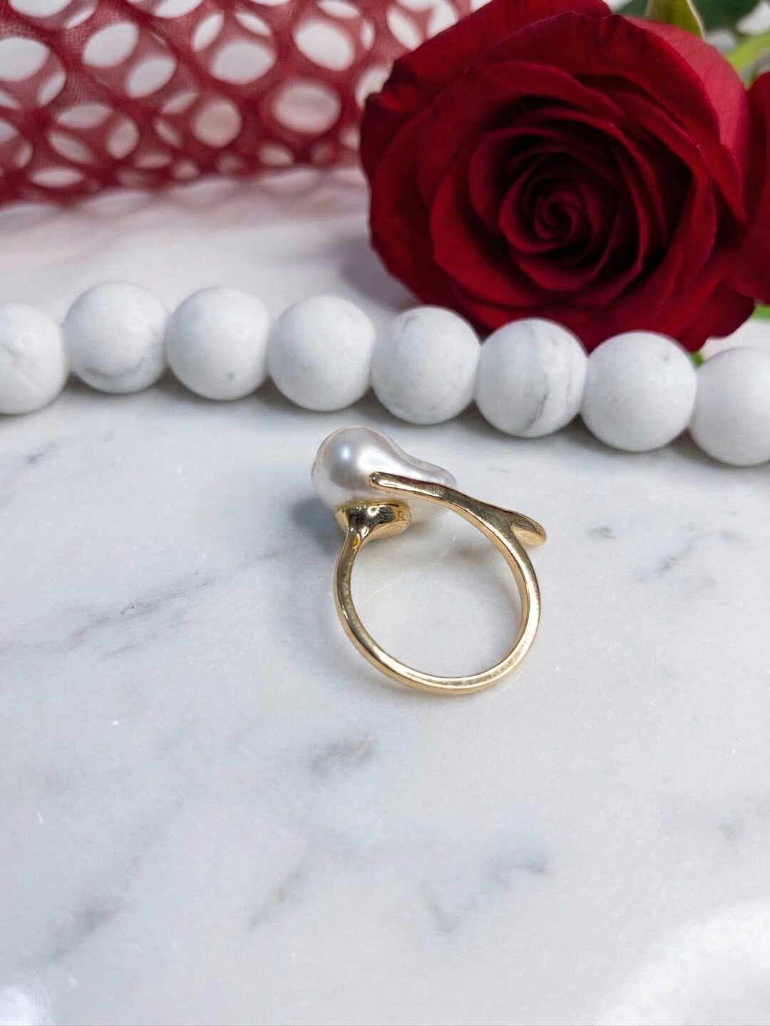Shafaf Anti-Tarnish Baroque Pearl Ring for Women, Gold Plated Adjustable Irregular Pearl Statement Ring I Minimalist Jewelry, Ideal Gifting & Bridal Accessories - 1pc