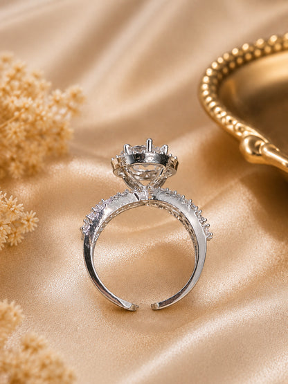 Shafaf Silver-Plated Round Halo AD Multi-Band Adjustable Ring