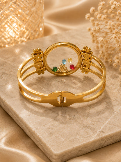 Shafaf Gold-Plated Floating Multi-Color AD Stones Floral Anti-Tarnish Adjustable Bracelet