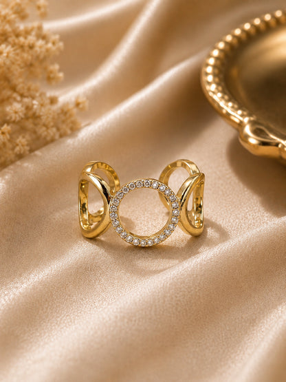 Shafaf Gold-Plated Interlinked Circle AD Adjustable Ring