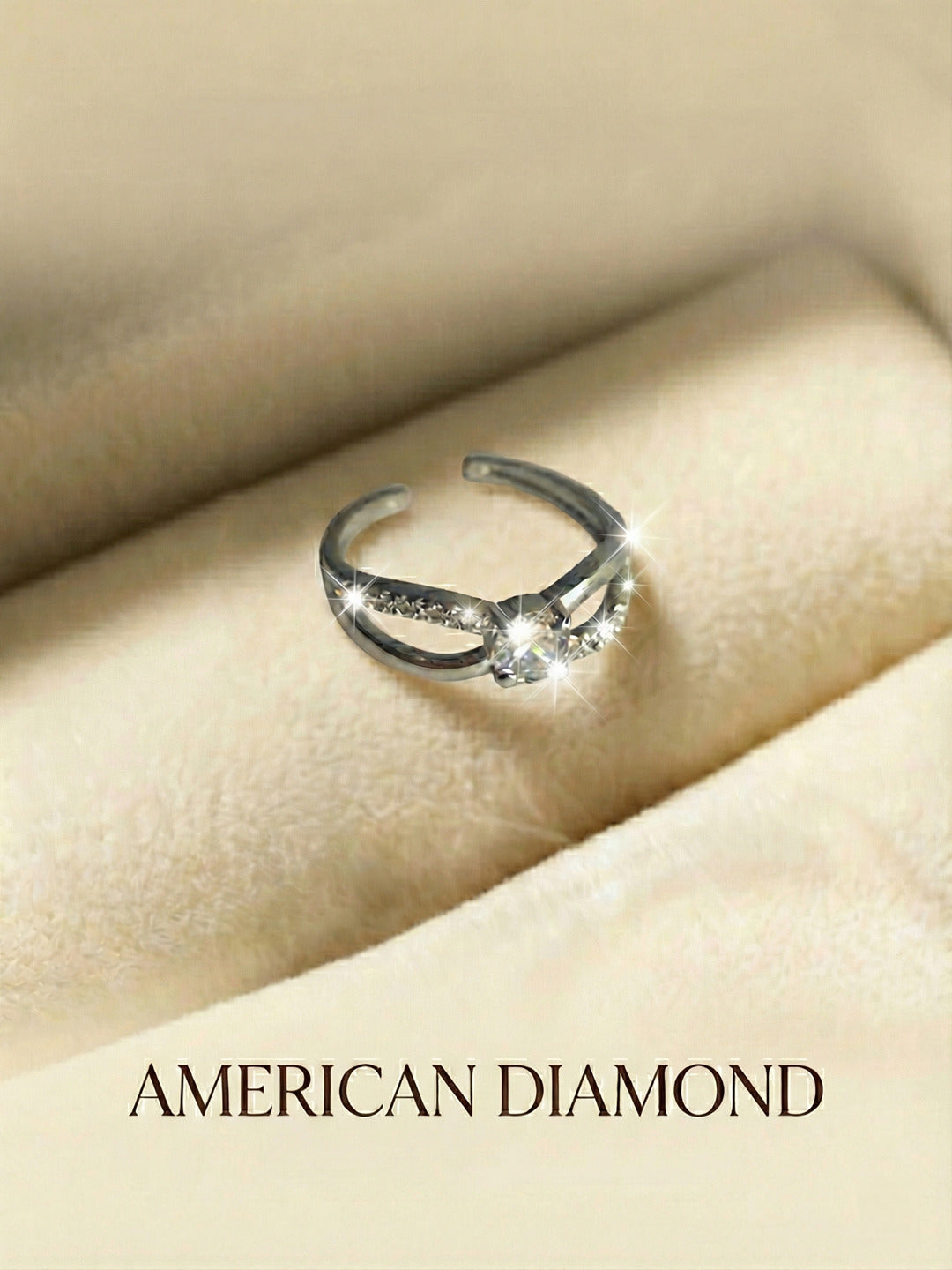Shafaf American Diamond Silver Color Ring for Women, Adjustable Open Band with Cubic Zirconia Stone