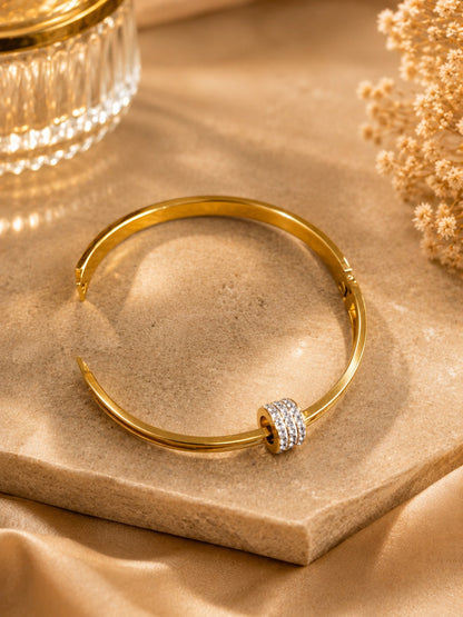 Shafaf Gold-Plated Pave AD Barrel Center Anti-Tarnish Adjustable Bracelet