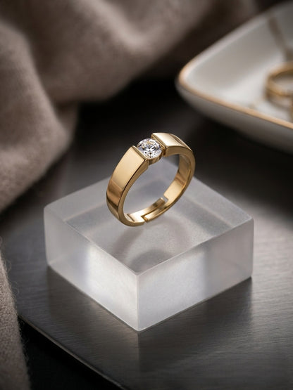 Shafaf Adjustable Gold Plated Anti-Tarnish Zircon Tension-Set Ring for Women | One Size Fits All Minimalist Band | Skin Friendly Jewelry | Best Gifting for All Occassion