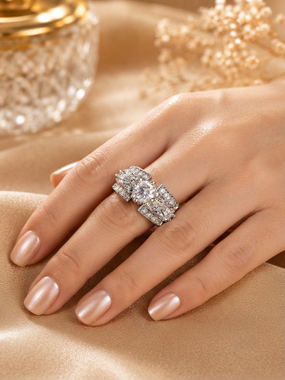 Shafaf Silver-Plated Round Cut & Baguette AD Adjustable Ring