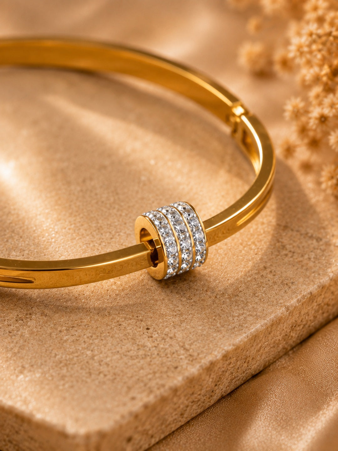Shafaf Gold-Plated Pave AD Barrel Center Anti-Tarnish Adjustable Bracelet