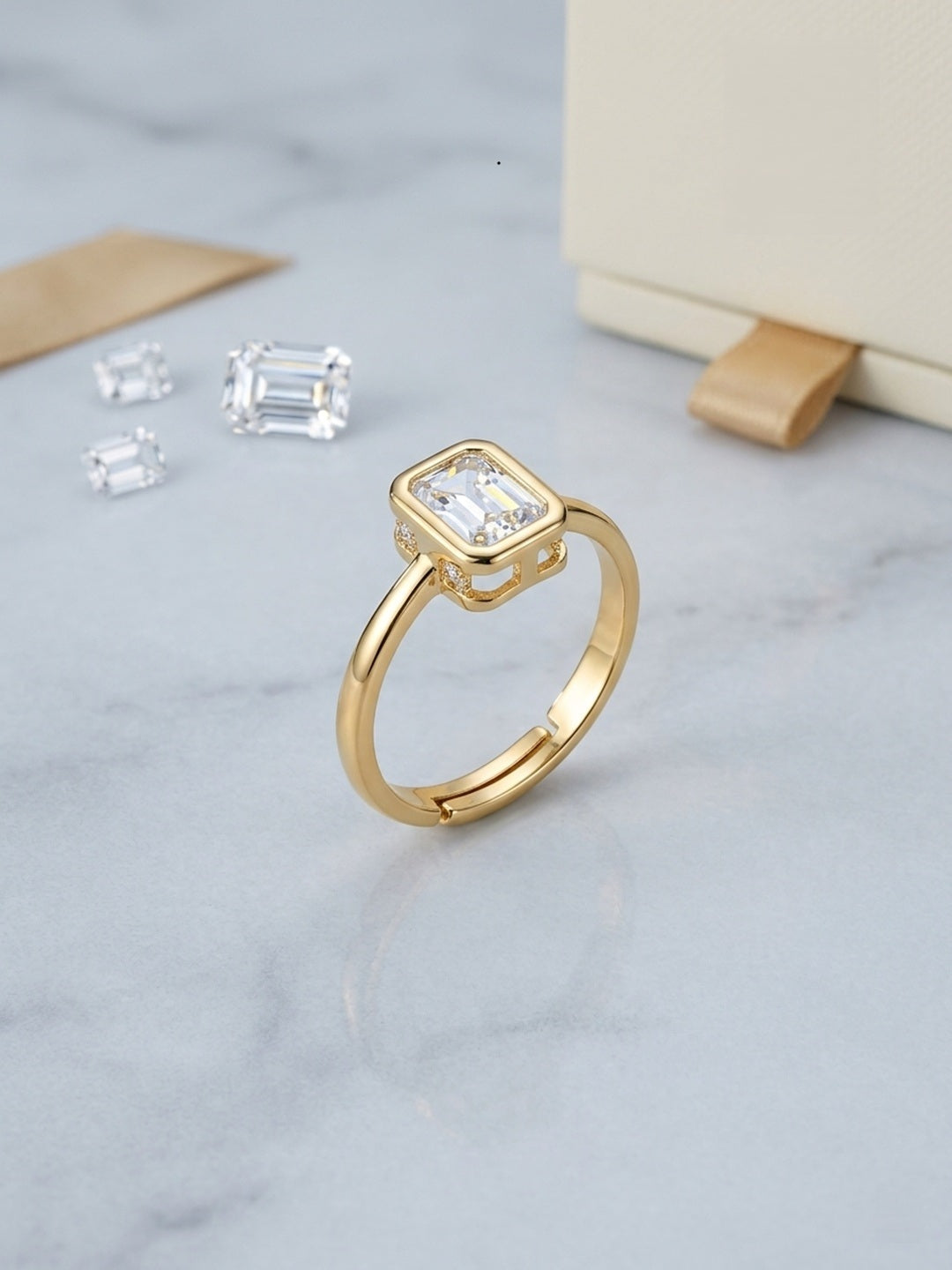 Shafaf Rectangle Shaped Stone Ring - Gold For Women & Girls