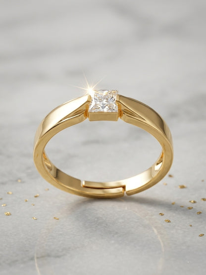 Shafaf Minimalist Princess-Cut Solitaire Ring for Women I Premium Gold-Plated Anti-Tarnish Adjustable Band I Modern Geometric Statement Jewelry for Everyday Elegance