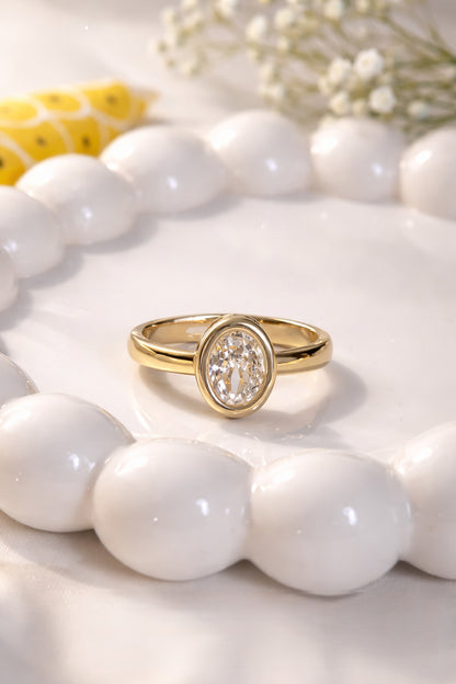 Shafaf Oval Shaped Stone Ring - Gold For Women & Girls