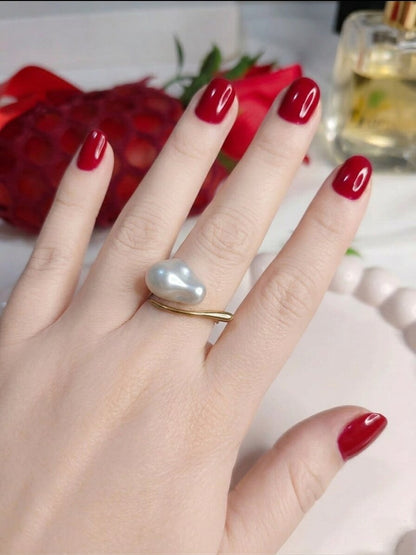 Shafaf Anti-Tarnish Baroque Pearl Ring for Women, Gold Plated Adjustable Irregular Pearl Statement Ring I Minimalist Jewelry, Ideal Gifting & Bridal Accessories - 1pc