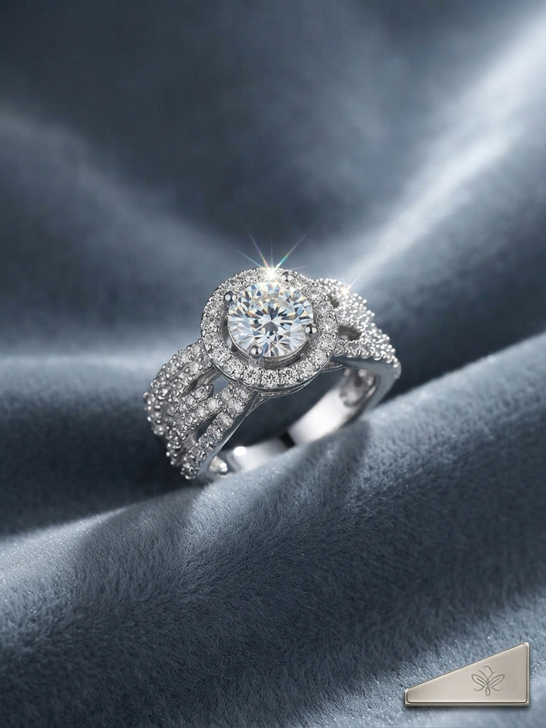 Shafaf Silver-Plated Round Halo AD Multi-Band Adjustable Ring