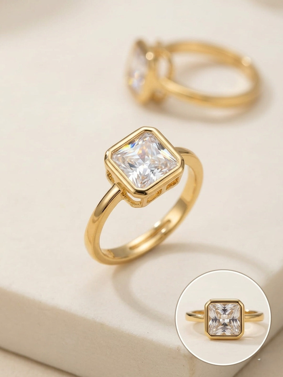 Shafaf Square Shaped Stone Ring - Gold For Women & Girls