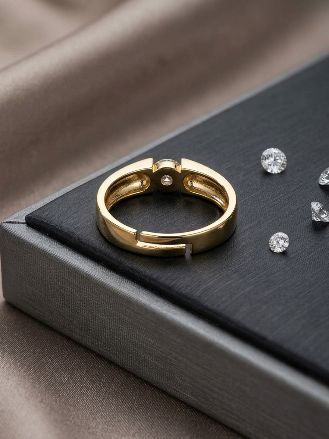 Shafaf Adjustable Gold Plated Anti-Tarnish Zircon Tension-Set Ring for Women | One Size Fits All Minimalist Band | Skin Friendly Jewelry | Best Gifting for All Occassion