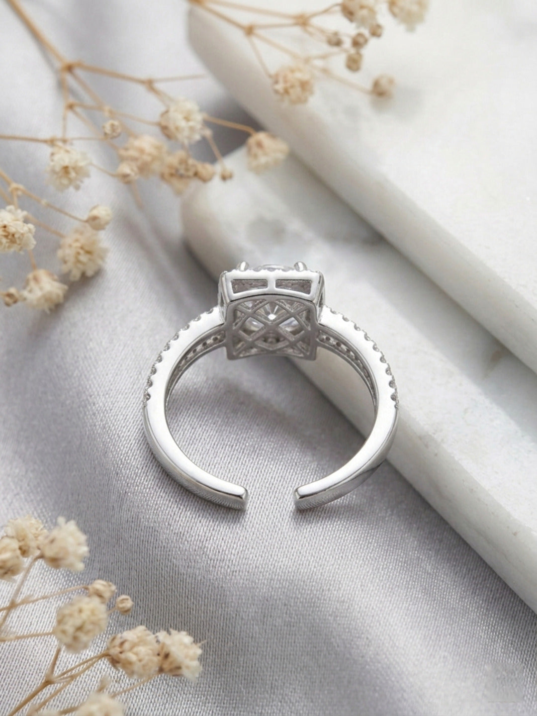 Shafaf Luxury AD Studded Adjustable Bypass Ring for Women & Girls | Handcrafted Cubic Zirconia Dual Stone Square Solitaire Statement Ring | Elegant Jewelry Gift for Anniversary, valentine & Wedding