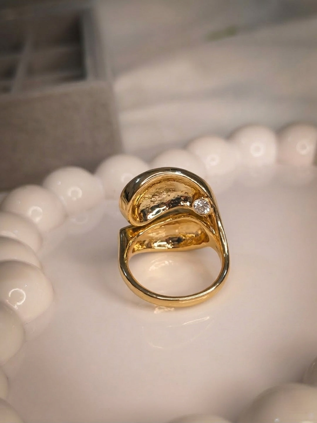 Shafaf Anti Tarnish Engagement Ring, Pave Set Band Bridal Jewellery, golden Color