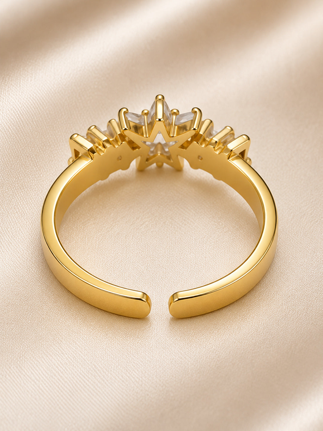 Shafaf Gold-Plated Star & Baguette AD Anti-Tarnish Adjustable Ring